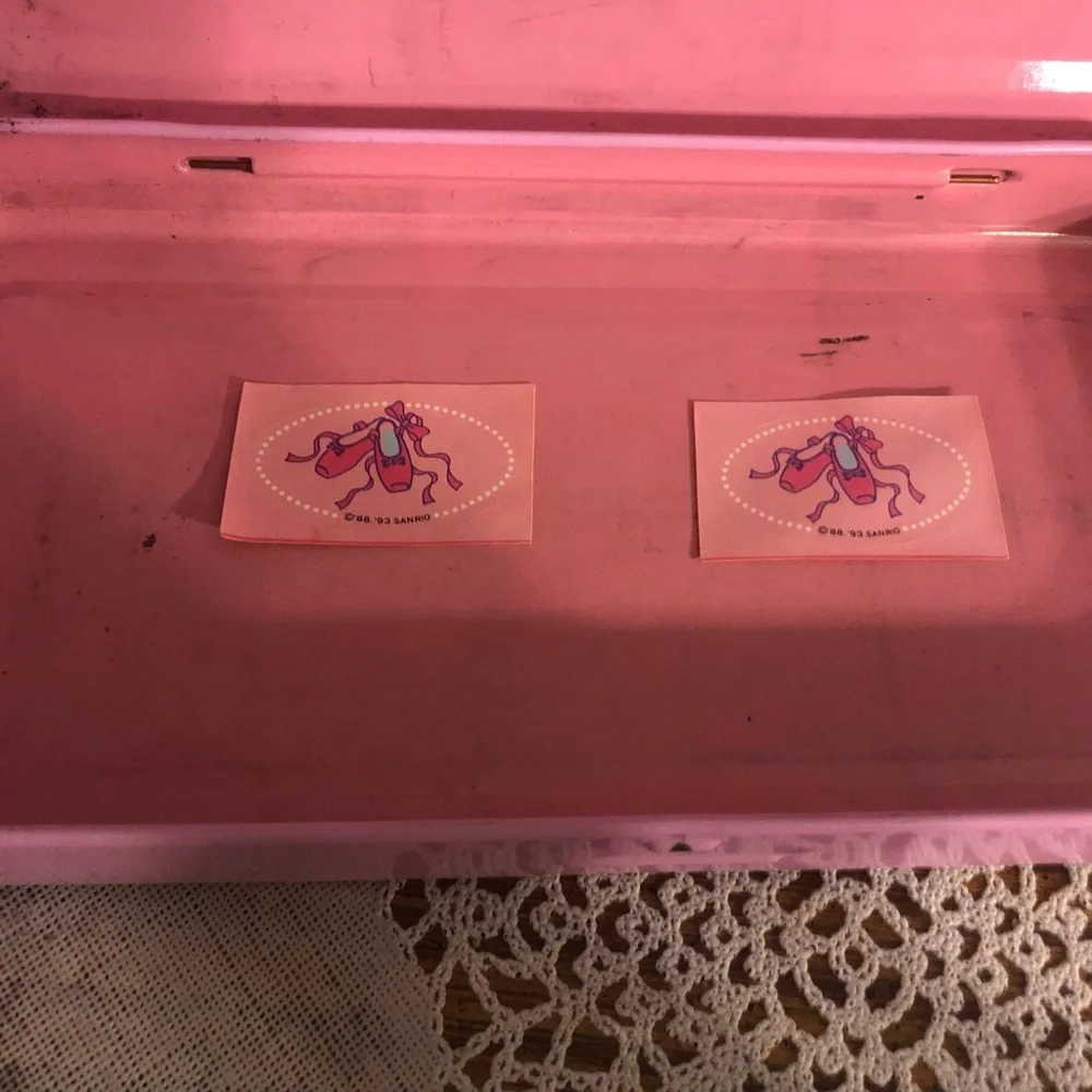 Vintage Sanrio Pink Ballet Slippers Metal Pencil Case Box